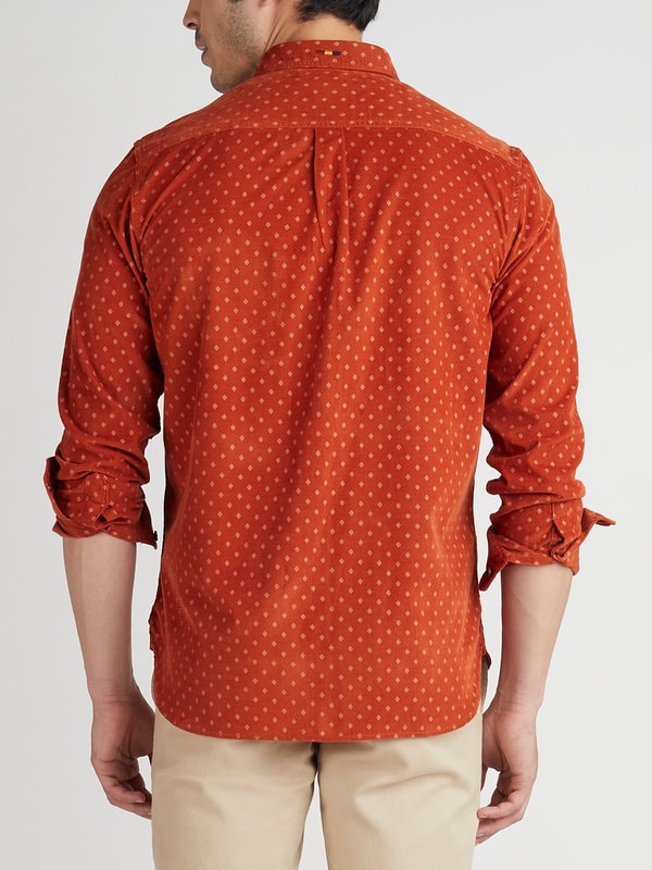 Dark Rust Printed Full Sleeve Cotton Tencel Shirt